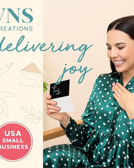 VNS Creations 50 Pack Thank You Cards With Envelopes, Stickers, 3.5x5 Inch Blank Thank You Notes - Bulk Box Set Notes for Graduation, Wedding, Small Business, Baby & Bridal Shower Card - Black