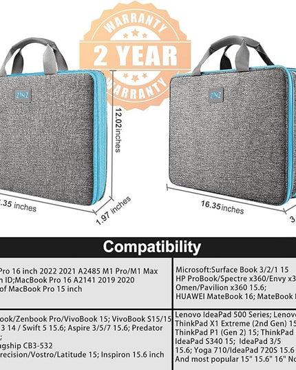 ZINZ Slim Expandable Laptop Case 15.6 Inch Sleeve Upgraded Protective Durable Recycled Carrying Case Compatible with MacBook 15" & 16" and Most 15" 15.6" 16" Notebook,DG01BL01