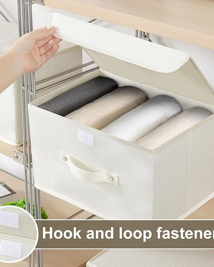 Fabric Storage Bins Cube Organizers with Flip-Top Lid and Handles,Storage Boxes for Organizing Home,Office,and Closet,Beige,5 Pack 13 X 9.1 X 7.9 in