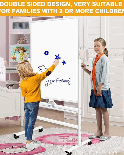 H-Qprobd Magnetic Whiteboard Mobile Dry Erase Board with Stand 40"x28" Double Side Rolling Whiteboards on Wheels for Home, Office & School