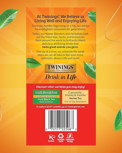 Twinings Decaffeinated English Breakfast Black Tea Bags, 50 Count (Pack of 6), Flavourful, Robust, Enjoy Hot or Iced, 300 Teabags