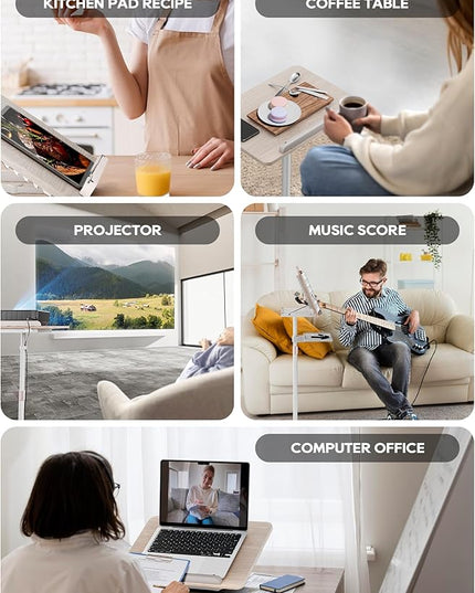 2 in 1 Adjustable Book Stand - Dual-Use Floor and Desktop Book Holder Stand, Height Adjustable 23.5-52 in, Elastic Page Clips for Music Sheet, Recipe, Tablet, Laptop-White