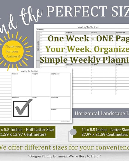 Weekly TO DO List Notepads (2 Pack, 50 Pages Each) Task Pad Planner w/Daily Checklist, Priority ToDo & Note Sections. Desk Notebook Pad to Organize Office. 8.5 X 5.5, A5 Sheets. Made in the USA.