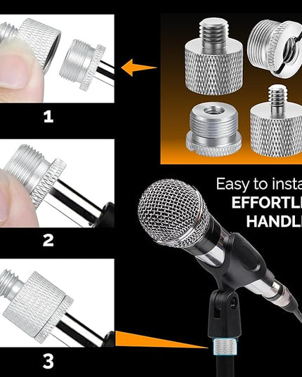 IXTECH Mic Stand Adapter Set 8 pieces Metal Microphone Stand Screw Thread Adapter 5/8 Female to 3/8 Male 3/8 Female to 5/8 Male 5/8 Female to 1/4 Male 1/4 Female to 5/8 Male Tripod Adapter ADP03A Slvr