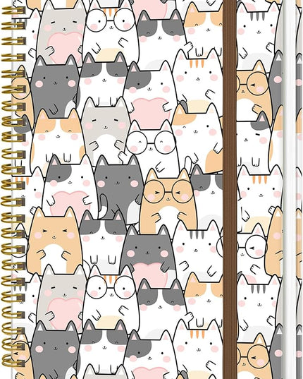 Spiral Journal Notebook, A5 Cute Notebooks for Women Men, College Ruled Hardcover Notebook for Work & Note Taking, 60 Pages Double-Wire Journals for Writing, Cute Gentle Cats