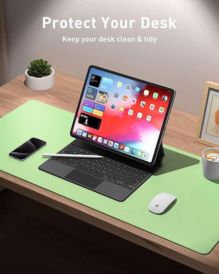 Aothia Leather Desk Pad Protector, Office Desk Mat, Large Mouse Pad, Non-Slip PU Leather Desk Blotter, Laptop Desk Pad, Waterproof Desk Writing Pad for Office and Home (48"x17", Foam Green)