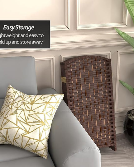 Red Lantern 3 ft. Short Diamond Weave Fiber Folding Screen - Dark Mocha - 6 Panel