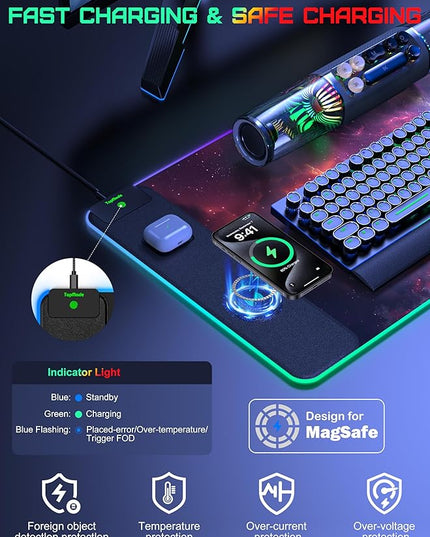 TopMade RGB Gaming Mouse Pad with 15W Wireless Charging, 31.5” x 15.8” XXL Large Desk Mat Home Office Keyboard Pad for Desk, Waterproof Mousepad with Smooth Surface, Non-Slip Base, Galaxy Nebula