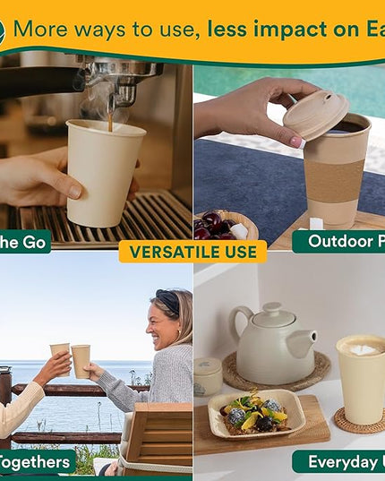 ECO SOUL 200 Pack 8 oz Disposable Coffee Cups Eco-Friendly, Biodegradable, Compostable, Leak-free & Sturdy To Go Hot Drink Travel Bagasse Cup for Tea, Chocolate, Party, Picnic & Cafe, Office & Home