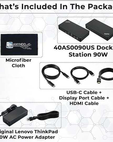 40AS0090US Lenovo Thinkpad Docking Station Gen 2-1 Year Warranty, Lenovo Docking Station for Laptop with 90W Adapter, HDMI, USB-C, DisplayPort Cables & Cloth - Universal Thunderbolt 3 Dock