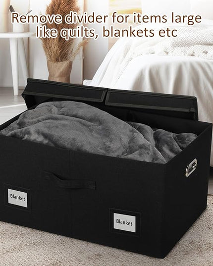 75 Quarts Extra Large Decorative Storage Bins with Lids, 1 Pack Black Collapsible Storage Bins with Lids, Stackable Storage Bins Decorative Box Storage With Lid Extra Large