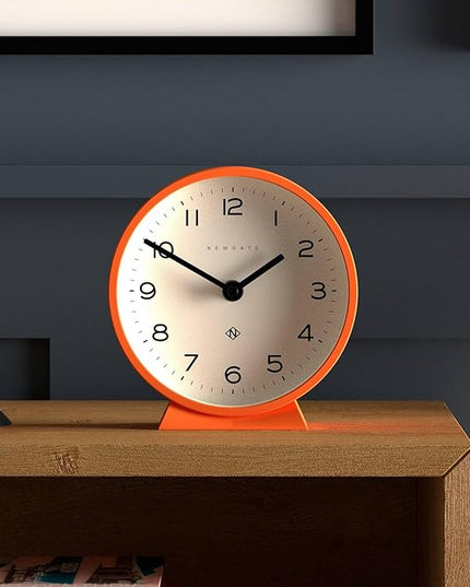 NEWGATE® M Mantel Echo Desk Clock | Modern Round Design | Pumpkin Orange | Easy to Read Numbers | Contemporary Style for Desk, Table, Shelf or Bedside