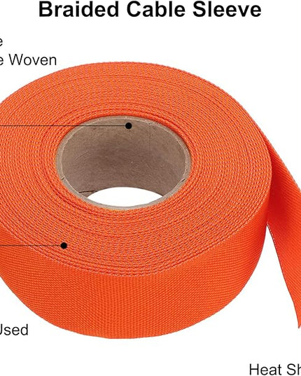 MECCANIXITY Braided Cable Sleeves Heat Shrinkable Fabric Sleeving, 1 1/4" 40ft Orange 2:1 Ratio Heat Shrinkable Cord Protector for Harness Cable, Network Cable Protection, Cable Management