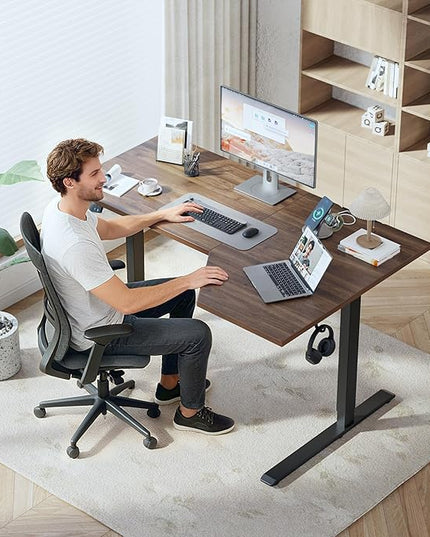 Klicelor 55 Inch L Shaped Standing Desk, Adjustable Height Corner Desk for Home Office Workstation, Sit Stand Desk with Two-Piece Desktop, Dark Walnut