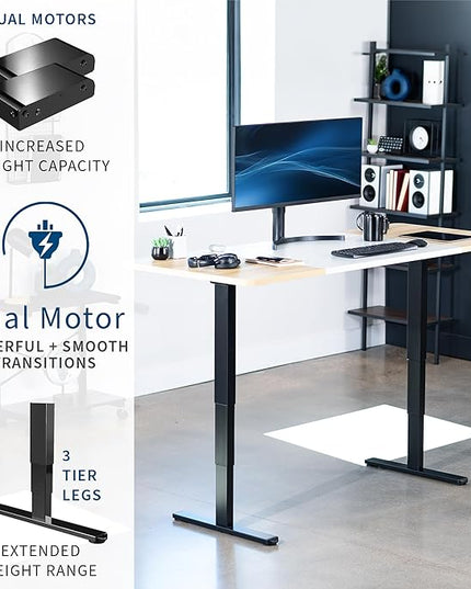 VIVO Electric 71 x 30 in Dual Motor Sit Stand Desk, Memory Height Adjustment, 2B Series, White and Light Wood Top, Black Frame, DESK-KIT-2B7WC
