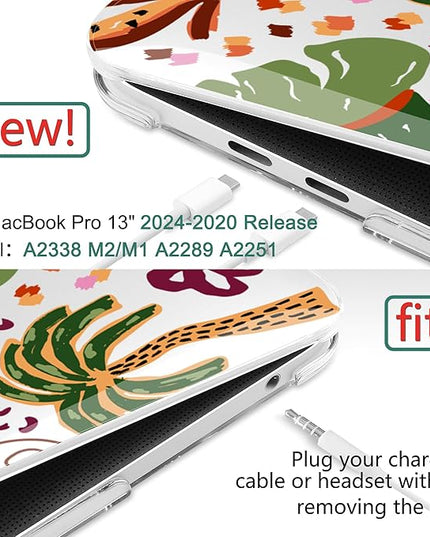DONGKE Compatible with MacBook Pro 13 inch Case 2024 2023-2020 Release A2338 M2/M1 A2251 A2289 with Retina Display & Touch ID, Plastic Hard Shell & Keyboard Cover & Screen Film - Tropical Florals