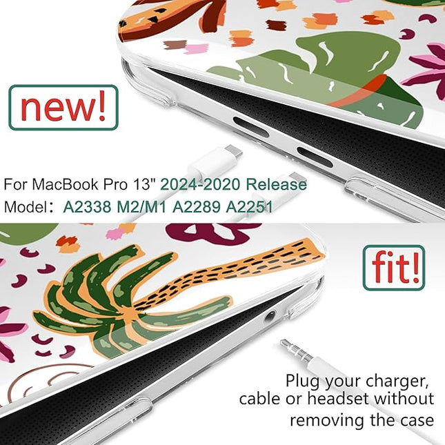 DONGKE Compatible with MacBook Pro 13 inch Case 2024 2023-2020 Release A2338 M2/M1 A2251 A2289 with Retina Display & Touch ID, Plastic Hard Shell & Keyboard Cover & Screen Film - Tropical Florals