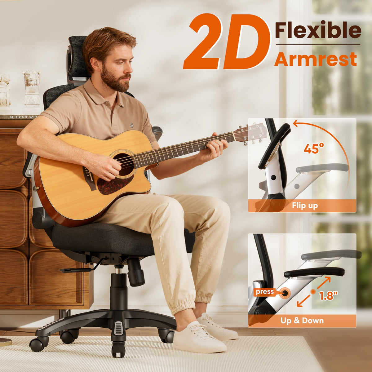 GABRYLLY Ergonomic Office Chair, High Back Home Desk Chair with Flip-Up Arms, 3D Headrest, 90-120° Tilt and Wide Cushion Seat, Big and Tall Computer Chairs for Man Woman, Mesh Chair -Midnight Cloud