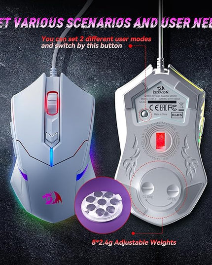 Redragon Updated Programmable Gaming Keyboard and Mouse, RGB Backlit Keyboard Mouse with Software, Independent Macro Record Keys, Value Combo Set, White - S101-3 PRO