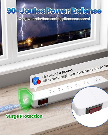 Elecan 3 Prong Power Strip with 8 FT Extension Cord, 5 AC Outlets+1 Widely Spaced Outlet, Space Saving 45 Degree Flat Plug, 14AWG 1875W 125V 15A, Wall Mountable Multi Outlet Extender, ETL, White