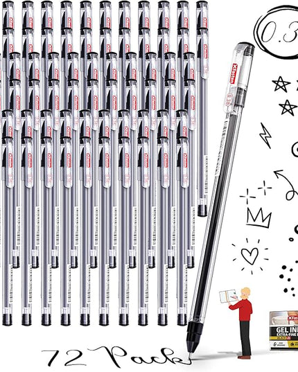 XFasten 0.38mm Gel Pens 72-Pack Japanese-Style Extra-Fine Black Gel Ink Ballpoint, Smooth Ink Flow, Smudge-Free, Quick-Drying, No Smear for Journaling, Note-Taking, Office, and School