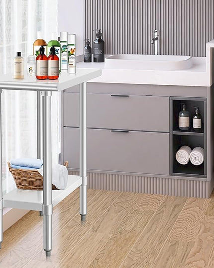 HARDURA Stainless Steel Work Table Commercial 30×15 Inches Kitchen Prep Table and Heavy Duty Commercial Workbench NSF 430 with Undershelf and Galvanized Legs