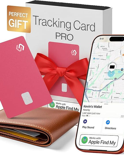 SPOTMINDERS Valentines Day Gifts for Her Apple MFi Certified Credit Card Wallet Tracker PRO Pink (iOS Only) 0.07in Works with Apple Find My Rechargeable Tracking Card for Women IP68 Slim Item Finder
