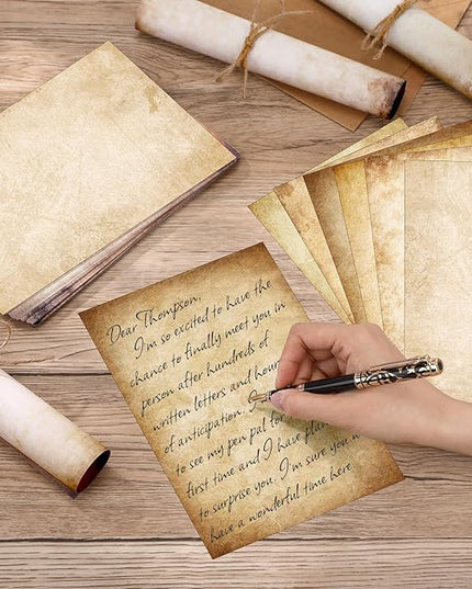 Supervitae 120 Pack Vintage Aged Stationery Paper, 8.27 x 5.51 Inch Double Sided Printing Old Antique Stationery Paper Decorative Letter Sheets for Writing Printing Crafts, 6 Designs