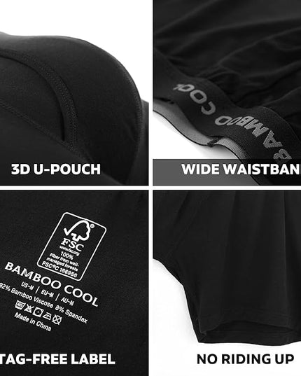 BAMBOO COOL Men's Ultra Breathable Underwear,No Riding Up Boxer Briefs with ComfortFlexible Waistband,Multipack