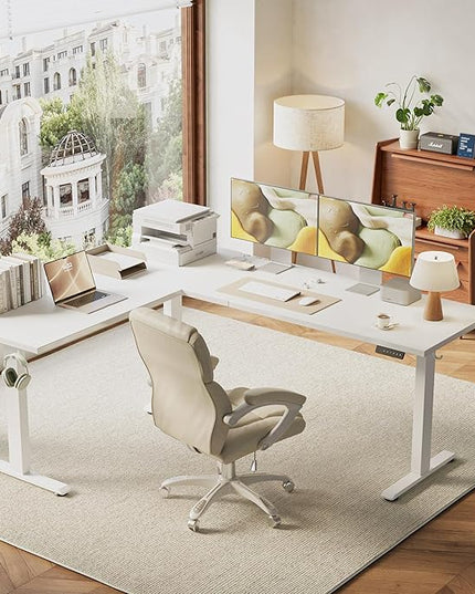 Agilestic Triple Motors 73" x 60" L Shaped Standing Desk, Electric Standing Desk Adjustable Height, Extra Large Desktop Corner Table for Home Office, Gaming Workstation, Splice Board, White