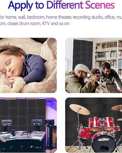 Acoustic Foam Panels 12 Pack 2" x 12"x 12" Saiqiang Soundproofing for Wall Noise Absorbing Sound-Damping Black Sound Insulation Wedges Fire-Resistant Sound Proof for Studio, Office, Gaming Room