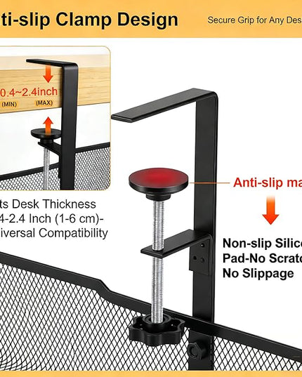 No Drill Under Desk Cable Management Tray, Extended-Length Metal Mesh Wire Organizer with Heavy Duty Clamp Mount for Home Office Standing Desk - Damage Free Cord Organization Solution