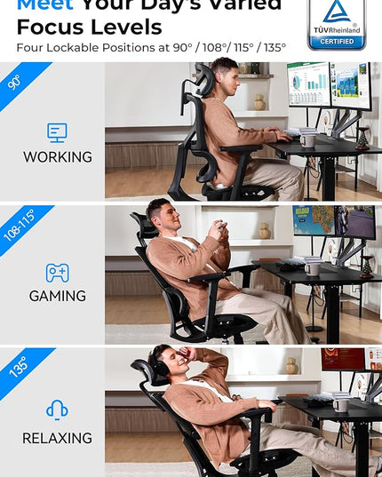 Ergonomic Office Chair - Big & Tall 6'6" Mesh Chair with Dynamic Lumbar Support, 4-in-1 Quick Adjust, 350lbs Capacity - BIFMA Certified Computer Chair for Home Office