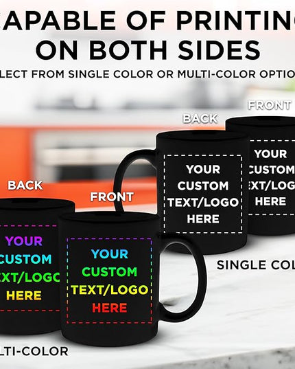 Custom Ceramic Coffee Mugs 11 oz. Set of 50, Personalized Bulk Pack - Coffee cup set, Iced coffee cup, Gaming mug - Black