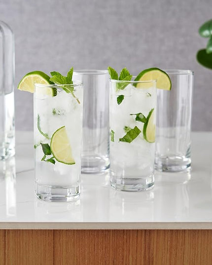 True Highball Glasses, Tall Glass Tumbler for Cocktails, Mojito Iced Tea Juices, Soda Water Drinking Cups, Kitchen Glassware, Home Bar, 11 oz Set of 4