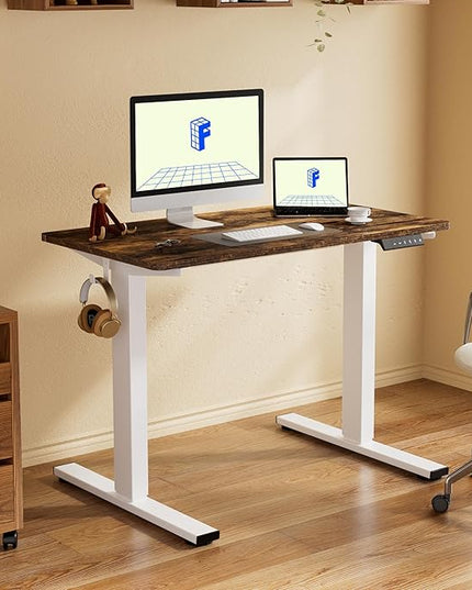 FLEXISPOT EN1 One-Piece Standing Desk, 48 x 30 Inches Electric Height Adjustable Desk for Home Office and Workstation (White Frame + Rustic Brown Top, 2 Packages)