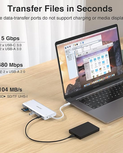 USB C Hub USB-C Docking Station Dual Monitor 14 in 1 Triple Display Multiport Adapter with 2 HDMI+DP+7 USB Type C/A Ports+Ethernet+Audio, USBC Dongle for Dell/HP/Lenovo ThinkPad/Surface(Sliver)