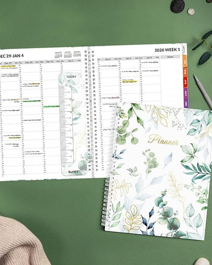 SUNEE 2026 Appointment Book 15-Minute Time Block - Daily, Weekly & Monthly Spiral Planner with Note Section - Thick Paper, Lay-Flat Bound - 8.5 x 11 for Office, School, Men & Women, Greenery