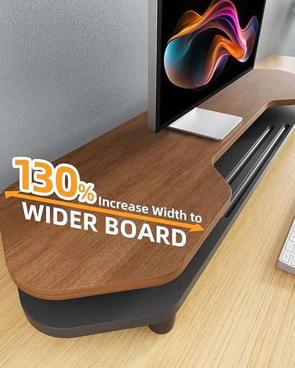Dual Monitor Stand Riser, 39.4 Inch Large Monitor Stand with Storage Shelf, 2-Tier Desk Organizer for PC, Laptop, Printer | 2 Slots for Phone/Tablet, Computer Monitor Riser, Wood Desk Shelf for TV
