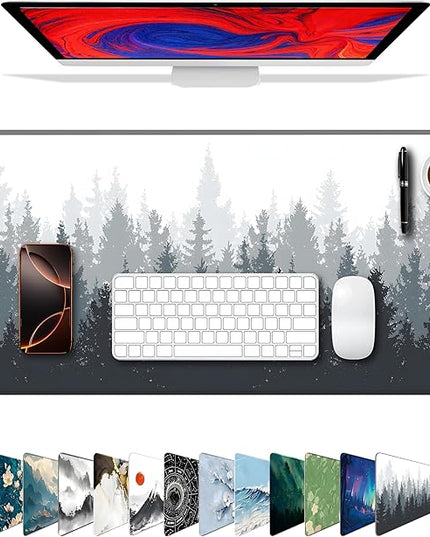 Galdas Gaming Mouse Pad Forest Background Pattern XXL XL Large Mouse Pad Mat Long Extended Mousepad Desk Pad Non Slip Rubber Mice Pads Stitched Edges Thin Pad 31.5x11.8x0.12 Inch,Tree