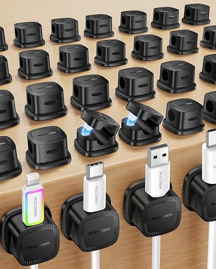 30-Pack Magnetic Cable Clips Cord Organizer,Cable Straps Smooth Adjustable,Rocoren Cable Management Accessories,Cable Holder Clips Wire Holder Keeper for Desktop,Nightstand,Home Office,Workspace,Phone