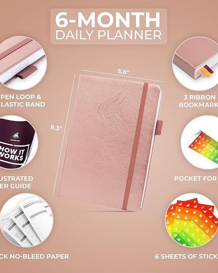 Clever Fox Daily Planner – Undated Planning Notebook with Hourly Schedule & To-Do List – Personal Day Task & Work Organizer, 6 Months (Rose Gold)