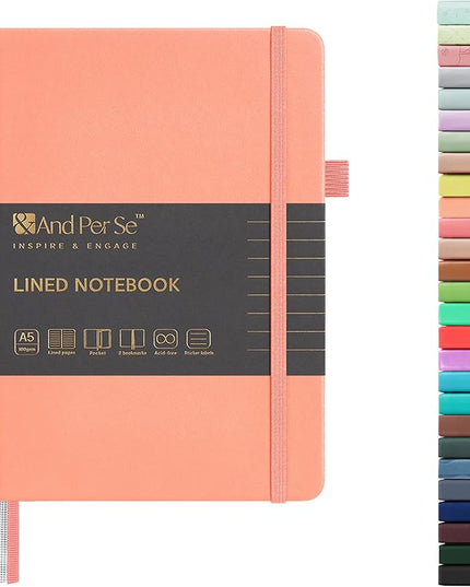 &And Per Se Lined Journal Notebook, 160 Pages, A5 5.7 x 8 inches College Ruled Thick Paper Notebook Journals for Writing, Hardcover Notebooks for Women Men Office School (1 Pack, Peach)