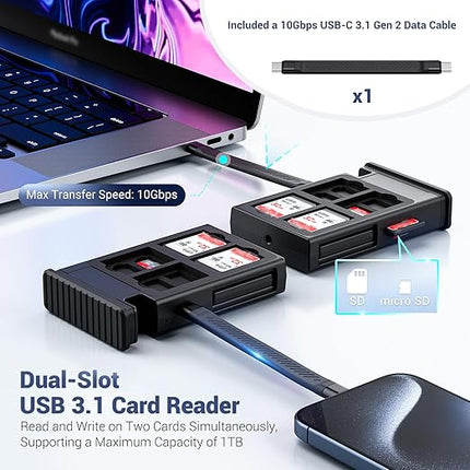 Cable Card High-Speed SD Card Reader Case,Multi Charging USB-C 3.1 Gen 2 Cable with Light/USB A/MicroUSB/OTG Adapter Convertor Kit & SD/TF Card Holder for Travel Phones Cameras PC Drones Data Transfer
