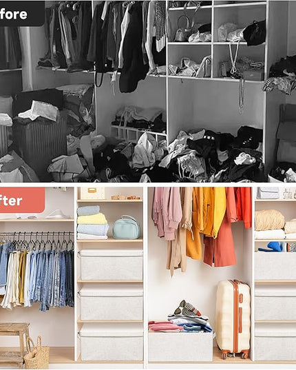 Large 17''x12'' Quart Collapsible Stackable Storage Bins with Lids, 2 Packs Off White Fabric Closet Boxes with Lids, Storage Cube Baskets Container Organizers for Bedroom Office(17''x12.2x''8'')