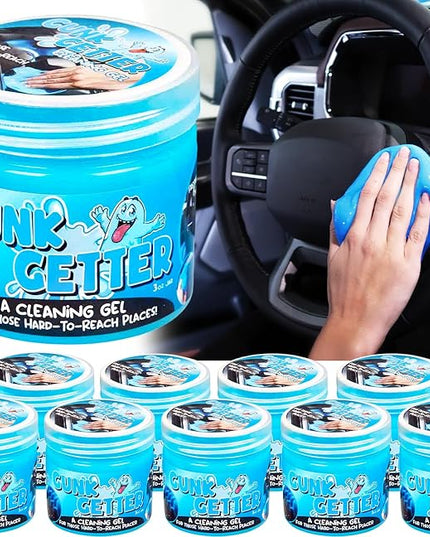 Gunk Getter 12 Pack Cleaning Gel for Those Hard to Reach Places, Automotive Cup Holder Electronic Keyboard Office, Slime Gel Cleaner Dust Crumb Removal (Jar, Blue, 3.5oz)