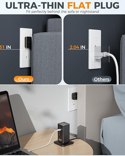 USB Charging Station for Multiple Devices PD 65W, TESSAN 9-in-1 USB C Charger Block for iPhone 17/16/15, MacBook, Tablet, Type C Desktop Charger with 3 AC, Home Travel Office Accessories