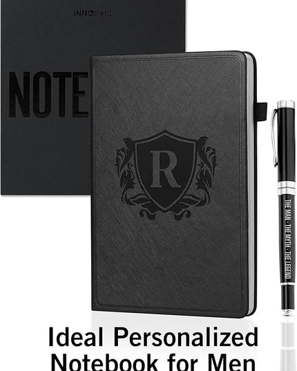 InnoBeta Personalized Notebook for Men, Hardcover Leather Journal for Writing, Travel, Business, Work & School, Note Taking, A5 Diary Notepad, 5.7"×8.3" Black, N