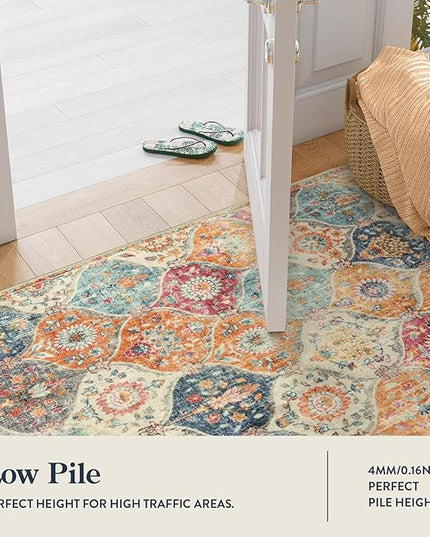 Lahome Moroccan Trellis Washable Rug, 2x3 Kitchen Rugs for Entryway Bathroom, Non-Slip Indoor Door Mat Ultra-Thin, Small Oriental Throw Carpet for Bedroom Entry, Cream/Multi