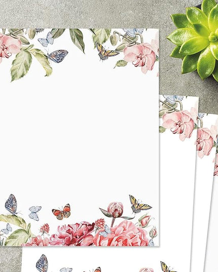 Current Flutter of Floral Letter Paper - Spring Stationery Papers With Decorative Flower Border, Printable Holiday, Wedding & Bridal Shower, & Invitation Sheets, Set of 25, 8 1/2" x 11"